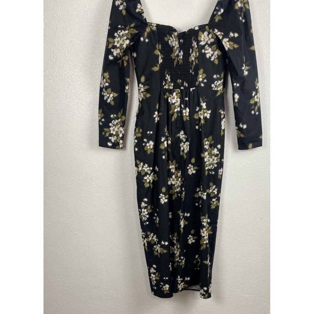 Reformation Floral Sweetheart Neck Midi Dress Long Sleeve Side Slit Size 6 - Picture 9 of 16